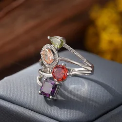 Bohemia Wedding Engagement Rings for Women Sterling Silver Jewellry with Colorful Stone Women' Ring Dating Jewelry Wholesale