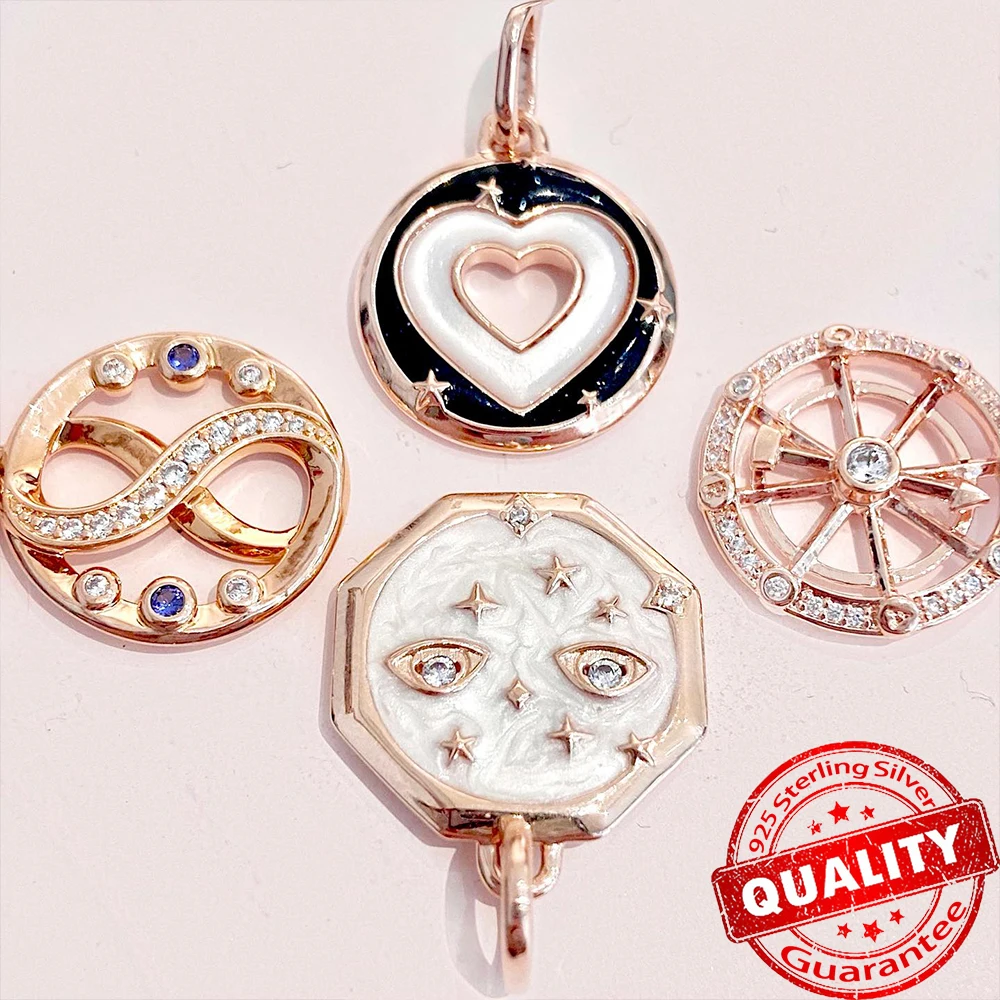 Sparkling Pavé Triple-row Beads Rose Gold Hearts Medallion Cherry Blossom Dangle Charm Fit Moment 925 Sterling Silver Bracelet