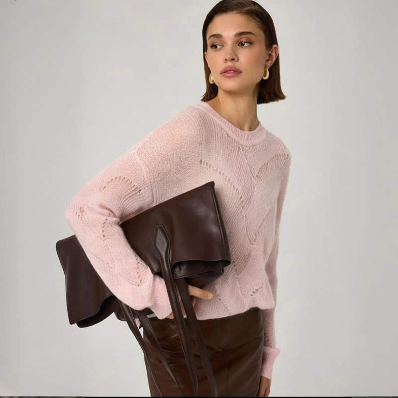 

Tornova Mohair Hollow Sweater Top Female O neck Thin Knitted Pullovers See Throught Sexy Long Sleeve Lady Slim Sweater 2025 New