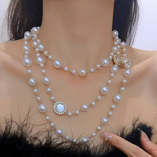 Pearl Necklace Ladies Small Fragrance Mermaid Love Crystal Chain Multi layer Fashion Accessories with A Sweater AliExpress
