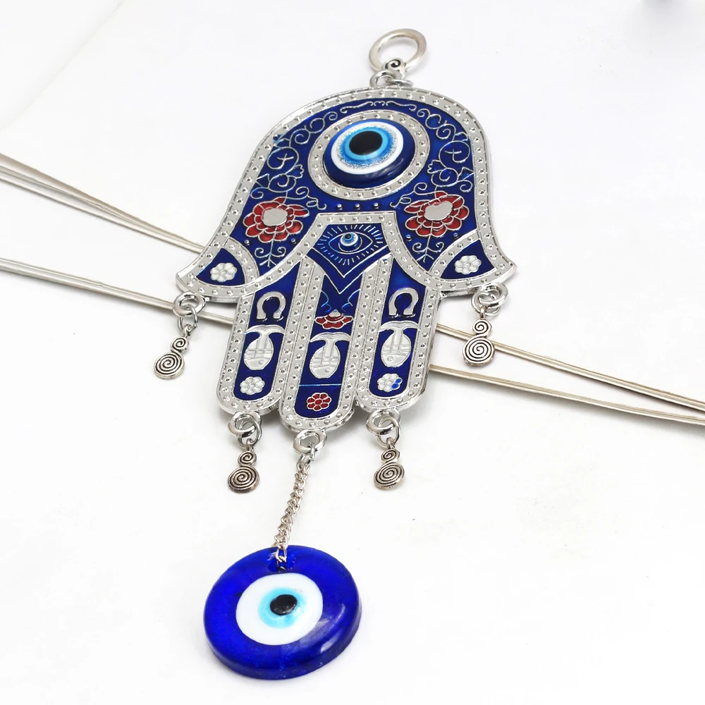 Lucky Eye Fatima Hand Wall Hanging Glass Turkish Evil Eye Key Chain Car Keyring for Women Men llavero porte clé מחזיק מפתחות