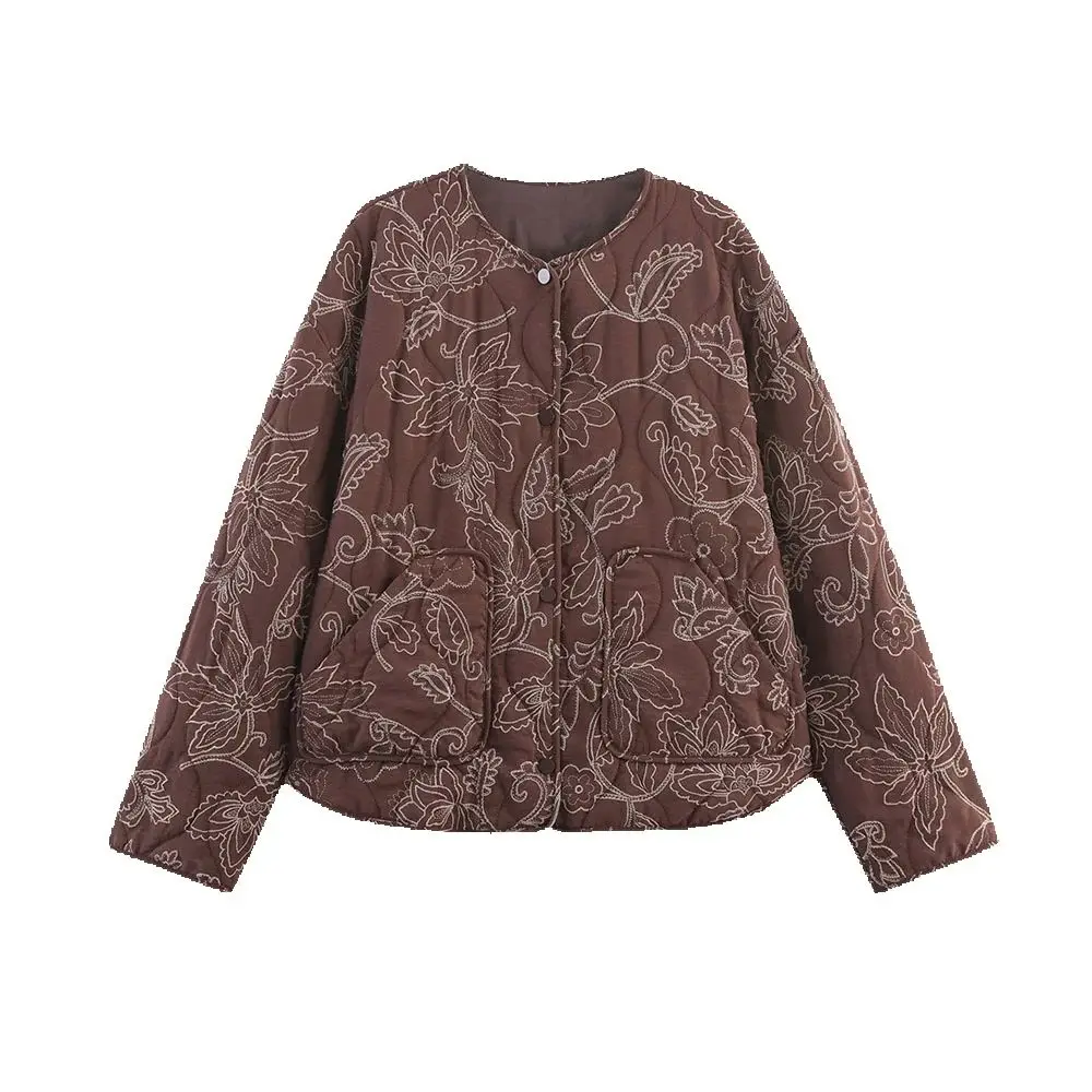 

Осенняя новая женская одежда, стеганая куртка в европейском и американском стиле с вышивкой и покрытием, куртка