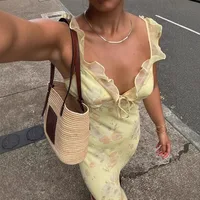 Summer Flower Printed Women's Sexy Low-cut Dress Sleeveless Backless Slim Sling Dresses 2025 Beach Vacation Lady Vestidos - Image 3