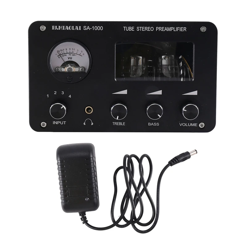 

4-Input 2-Output HIFI Preamp High-Bass Adjustment Amplifier With Built-In VU Level Meter US Plug