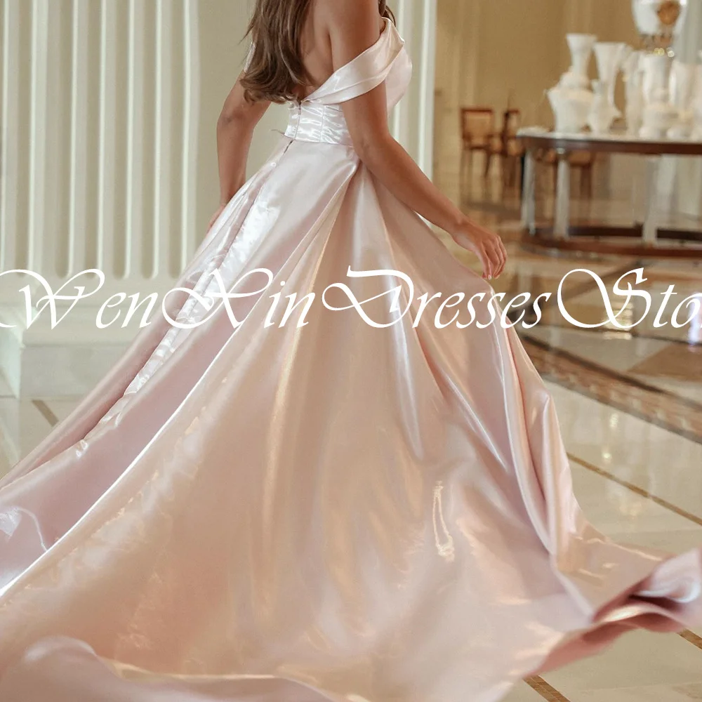 Elegant Luxury Evening Dress 2024 Off the Shoulder 3D-Flowers Satin Lace Up A-Line Sweep Train Chapel Train Bespoke Occasion