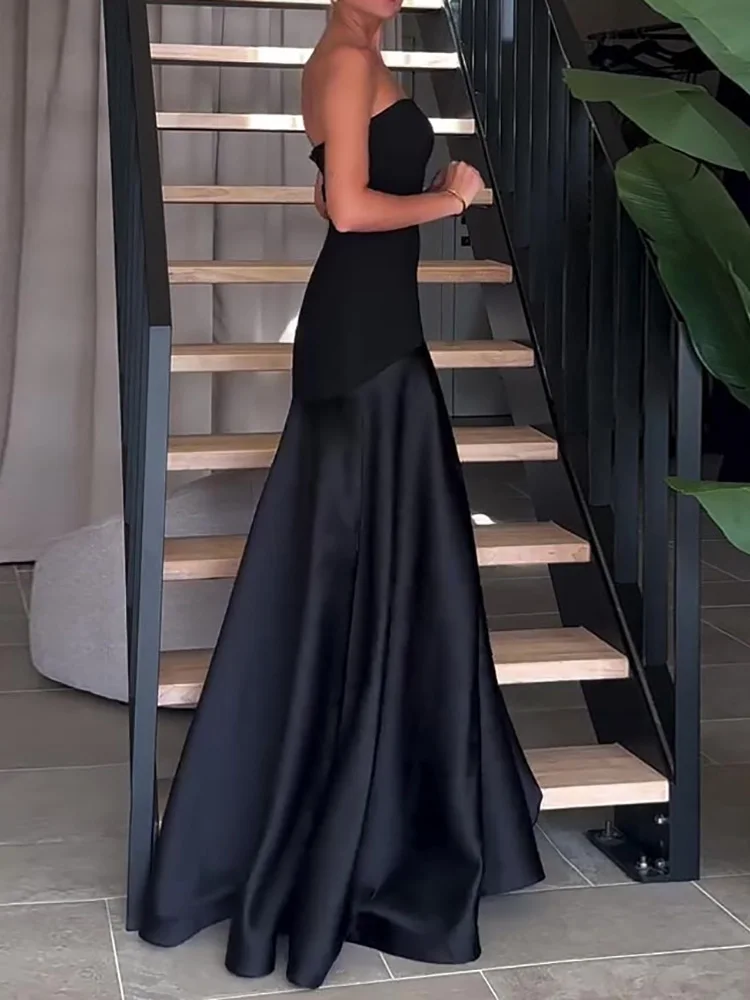 فستان ماكسي بدون حمالات للنساء ، ملابس ضيقة للسيدات ، أنيق ومثير ، مرقع فاخر ، حفلة مسائية ، صيف ، شيك ، صيني #6