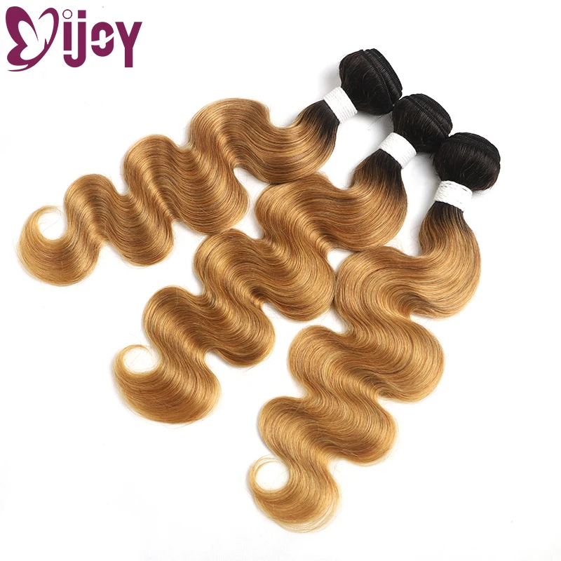 IJOY-extensiones de cabello humano ondulado, 1/3 piezas, precoloreadas, brasileño, ombré, rubio miel, no Remy