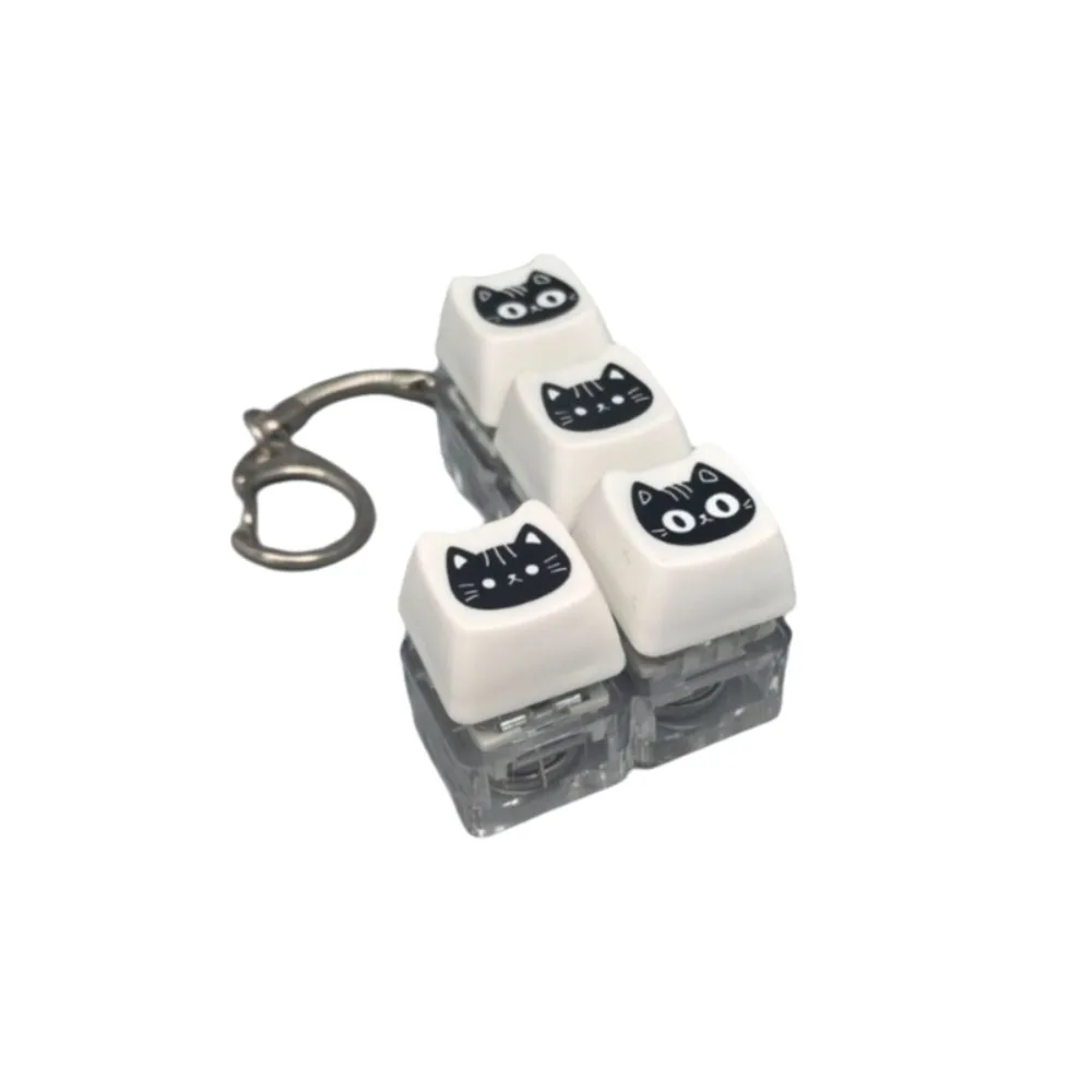 Glowing Black Cat Keyboard Key Chain Crispy Rebound Voice with Metal Buckle Keyboard Keycap Key Chain Transparent Base