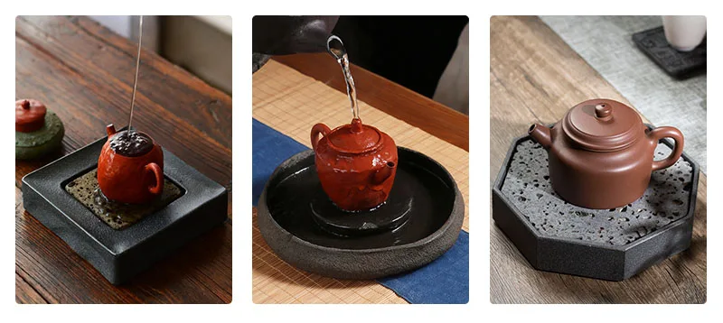 Teeuntersetzer aus Vulkangestein, 9 cm, quadratisch, natürliche, poröse Matte, wärmebeständig, Wabi-Sabi, Zen, Gongfu-Teezeremonie, Teegeschirr, Geschenk – Detail 10