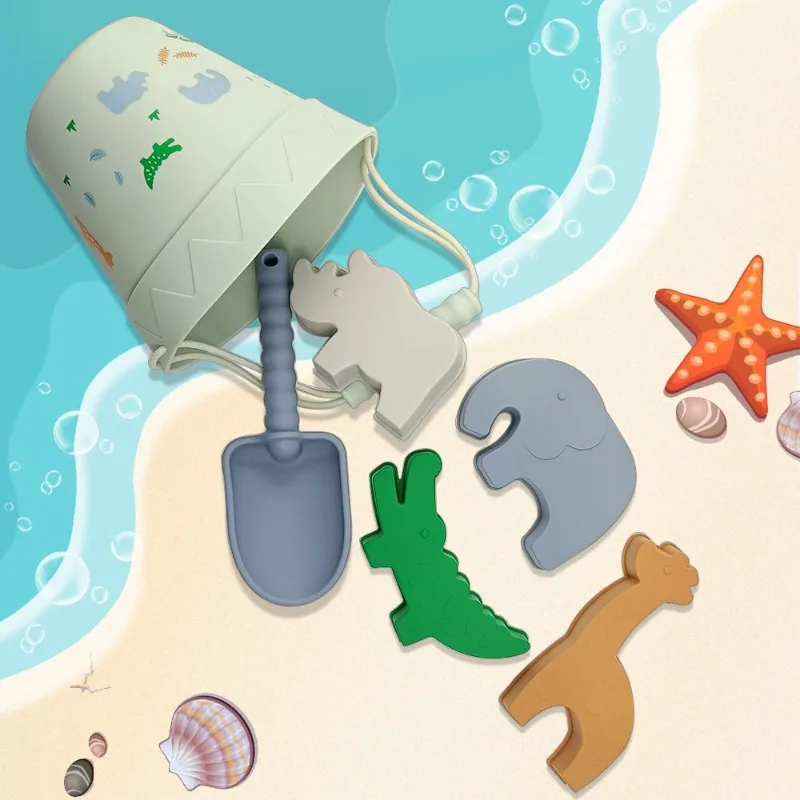 Giocattoli estivi del secchio della sabbia del Silicone per i bambini che giocano ad acqua animale secchio della spiaggia pala strumenti della muffa della sabbia Set giocattolo da viaggio all'aperto per bambini