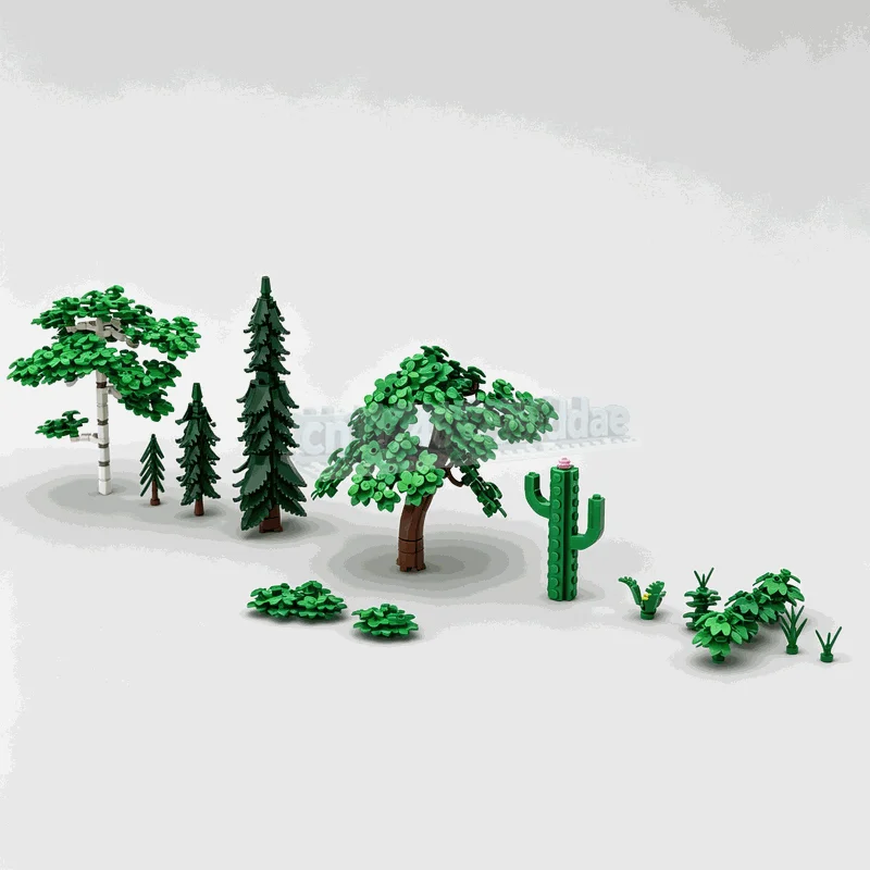 713PCS Forest Landscape Plant Pack MOC Model DIY Assembled Building Bricks Mixed Trees Cactus Bush Greenery Diorama Scenery Gift