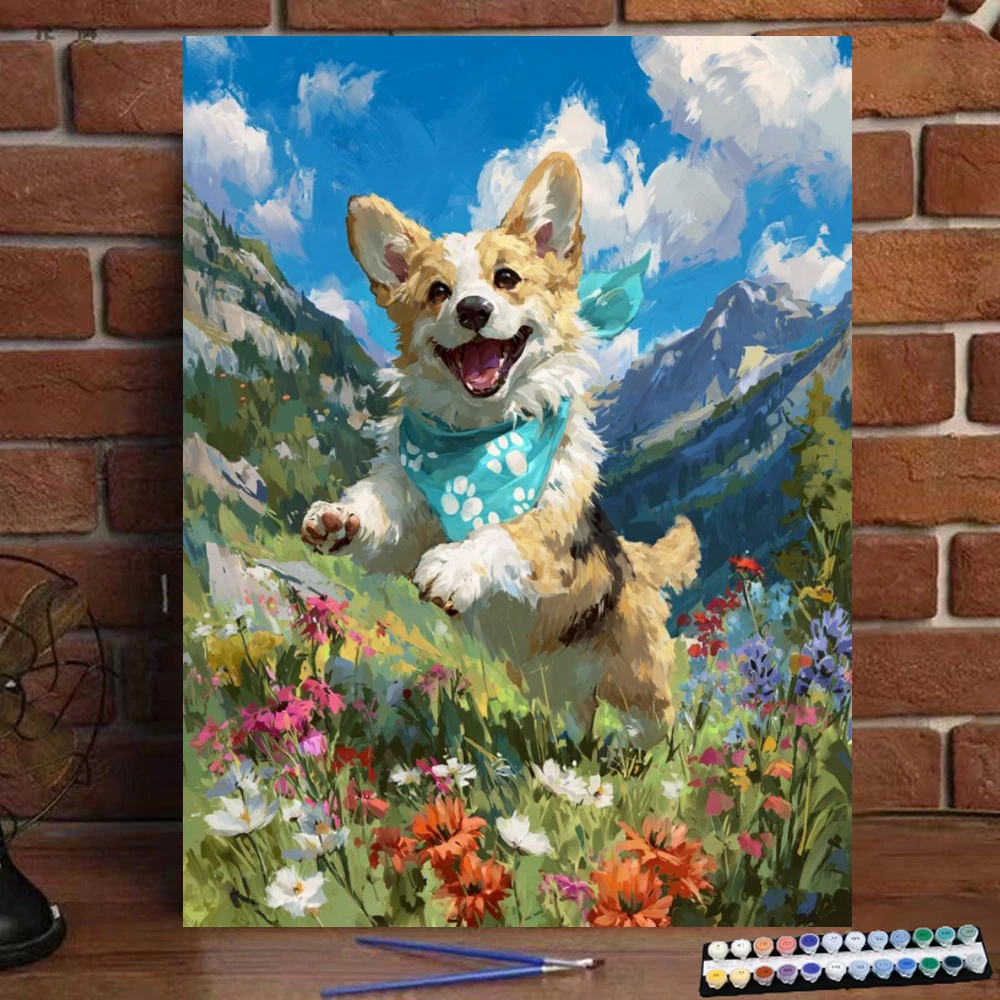 

Painting by Numbers Playing with puppies Digital Painting Handmade Adult Children Gift Wall Decoration D