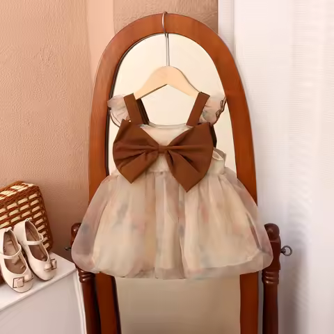 Summer Cute Baby Dress Big Bow Tutu Dress Gradient Brown Baby Girl Sequin Princess Evening Dress For Kids