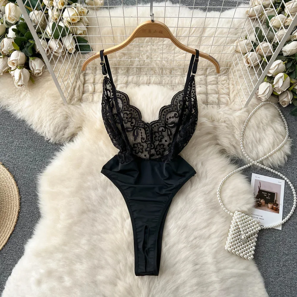 Short Women\'s 2 Piece Suits Contrast Lace Lingerie Tie Front Mesh Spaghetti Strap Bralette and Panty Sexy Top+pants Set Secret