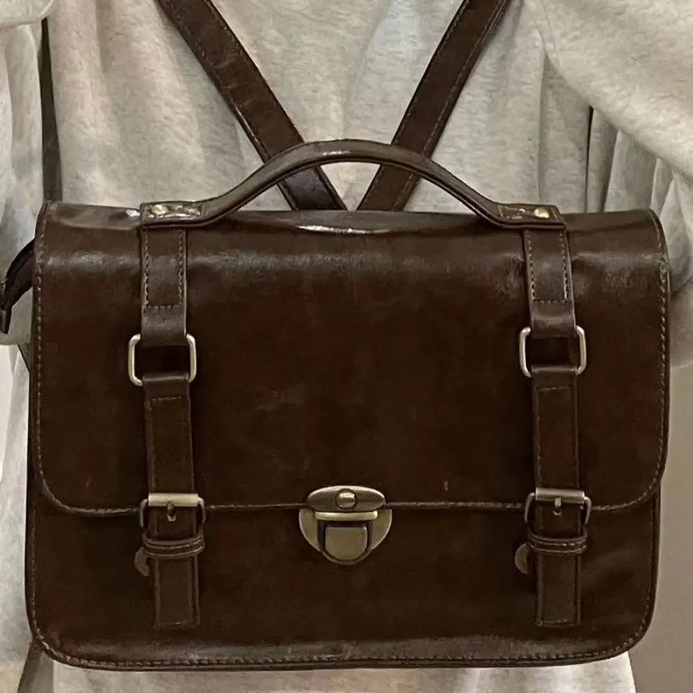 Vintage Buckle Mailman Bag Solid Color Satchel Handbag Retro Shoulder Bag High-capacity Underarm Bag Student Commuting Briefcase