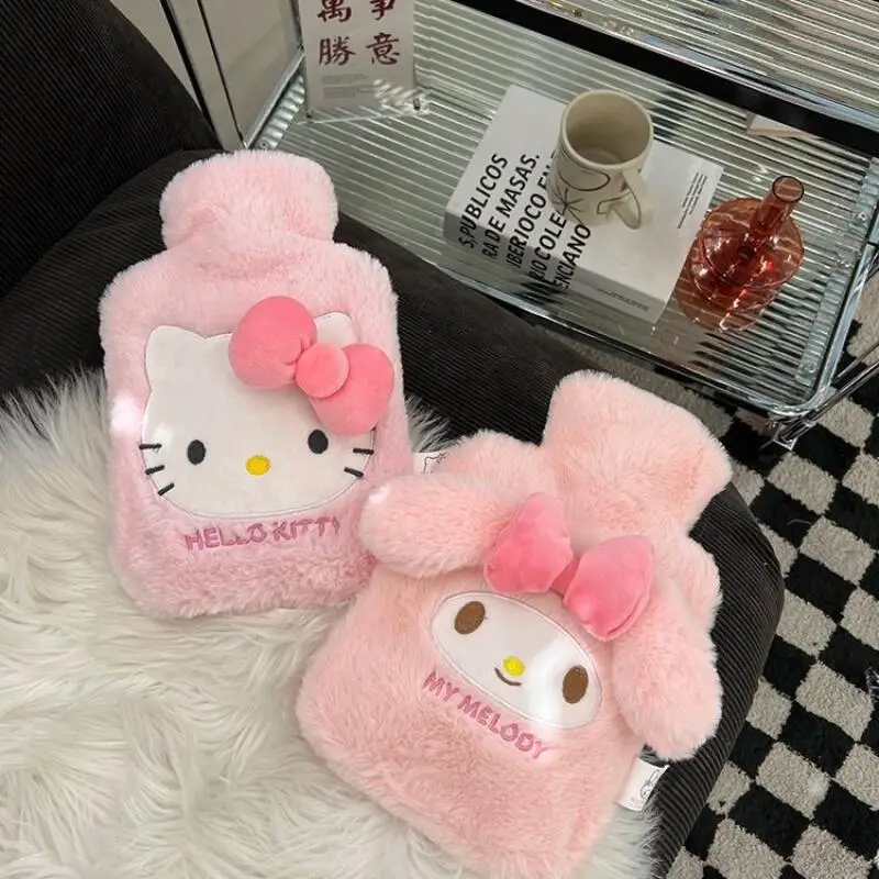 سانريوس Kawaii غطاء زجاجة الماء الساخن مرحبا كيتي فتاة زجاجة الماء الساخن غطاء مخملي جهاز تدفئة محمول بسيط الحلو طباعة الإبداعية #4