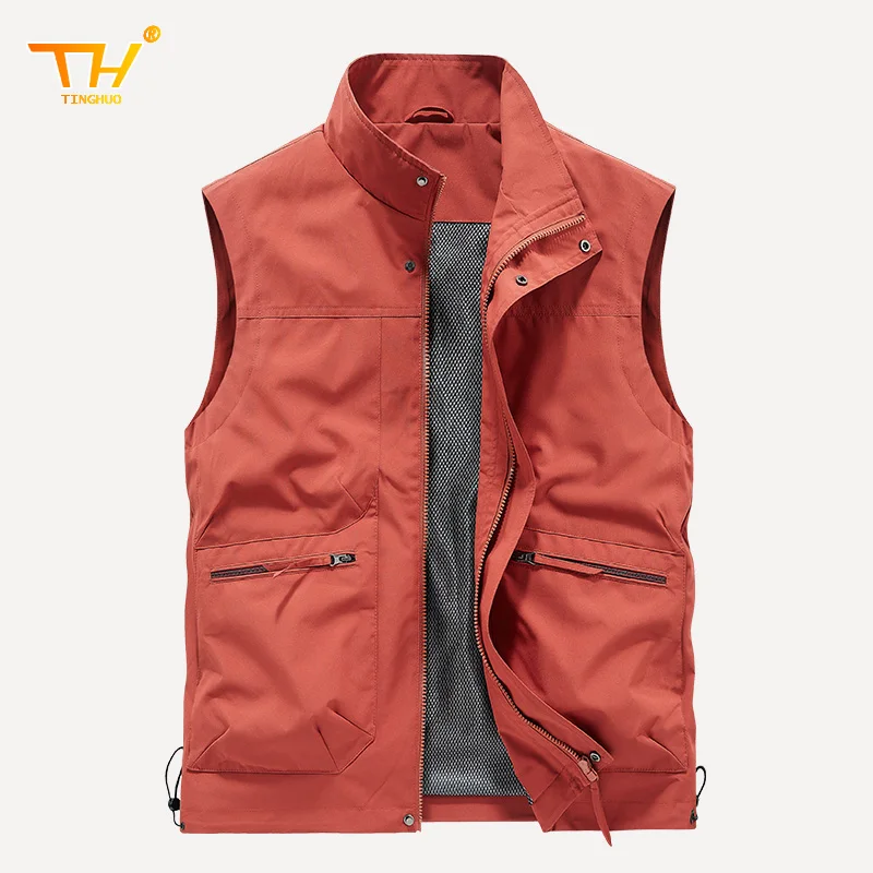 Colete masculino jaqueta com zíper respirável ao ar livre pesca sem mangas colete masculino multi-bolso acampamento, caminhadas casacos de caça 5xl