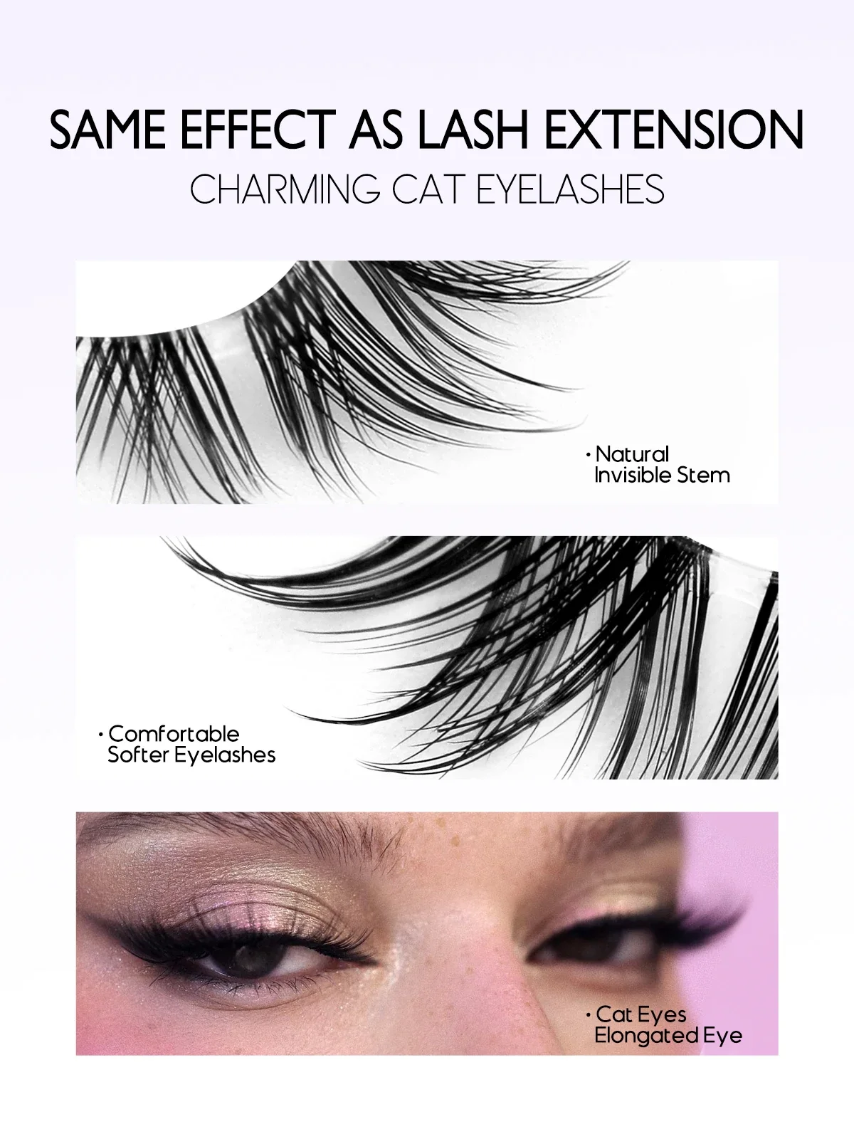 GROINNEYA Cat Eye Lashes Soft Natural Faux Mink Eyelashes Fake Lashes Natural Look Wispy Winged End Eye Elongated Half Lashes