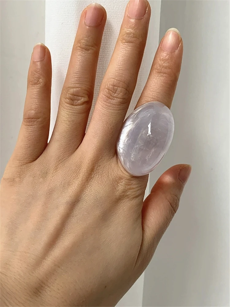 HUANZHI Brown Transparent Resin Big Ring Elegant Geometric Oval Vintage Chunky Large Jewelry Gift for Women Girls 2023 New