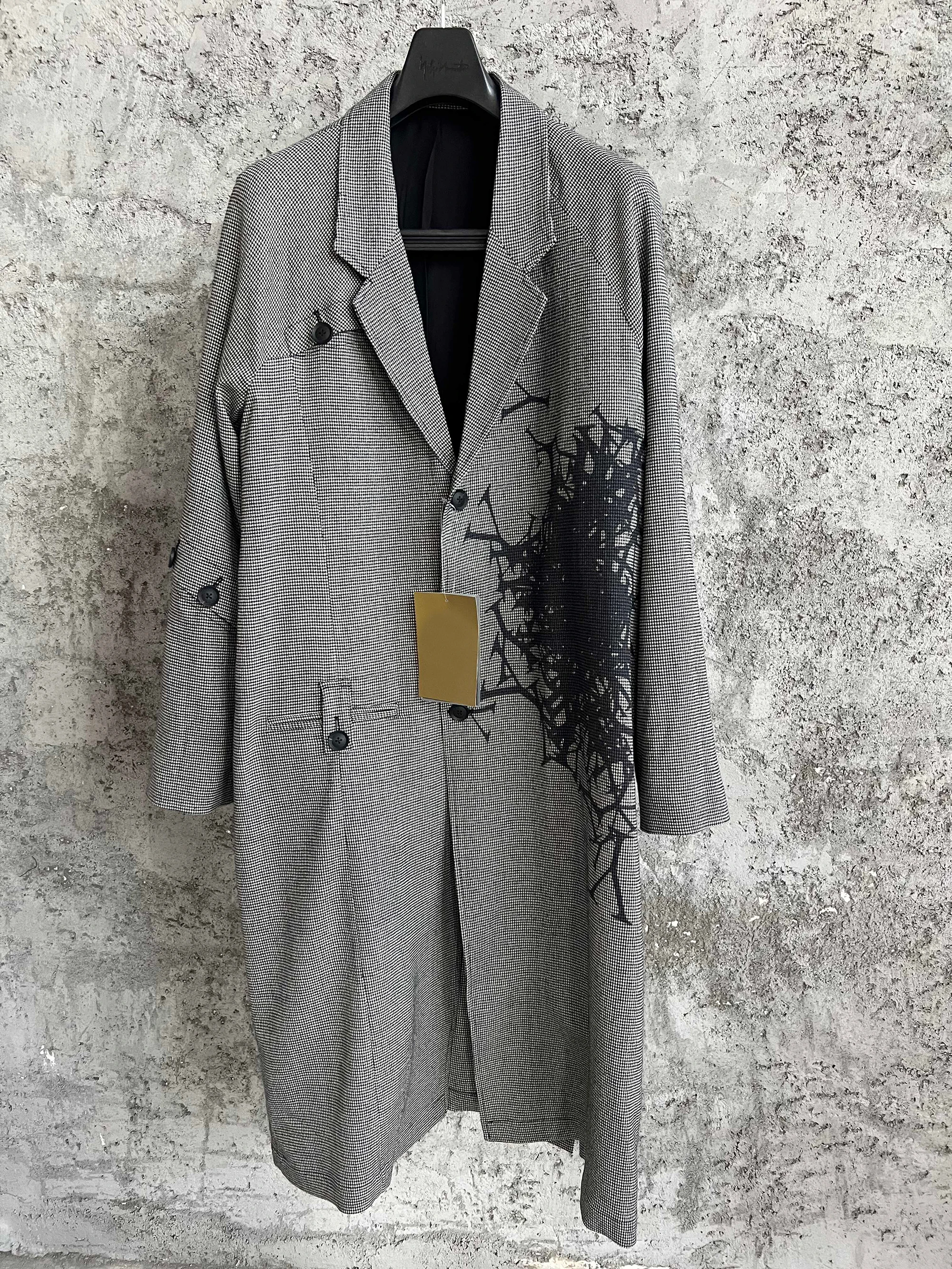 TOP-YAMAMOTO Japanese original design sense graffiti letter print thousand bird pattern thin coat mid-length style