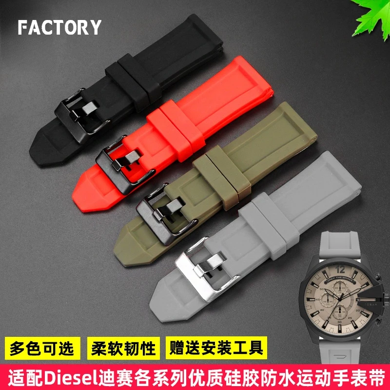 High Quality Silicone Rubber Watch Band for Diesel Dz4318 4323 4283 7315 4476 4496 4427 7395 Waterproof Soft Large Strap 24 26mm