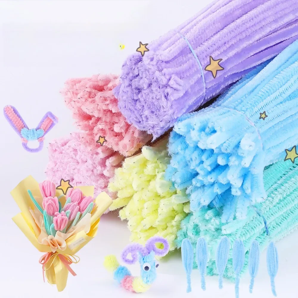 

100pc Plush Stick Colorful Chenille Stems Pipe Cleaners Plush Tinsel Stem Wired Twist Stick Hair Strip DIY Craft Educational Toy