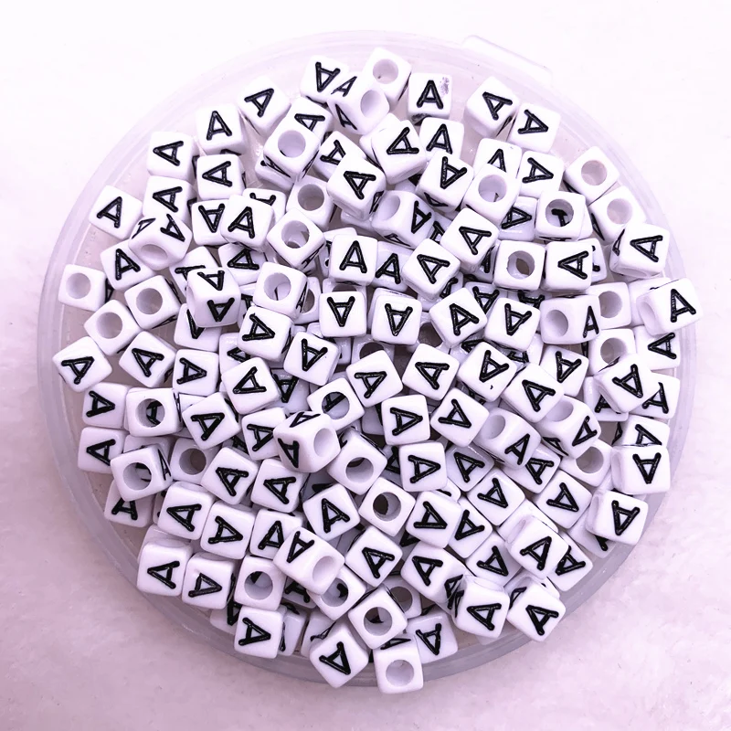 100pcs/lot A-Z White Alphabet/ Letter Acrylic Cube Beads For DIY Jewelry Making 6x6mm(1/4