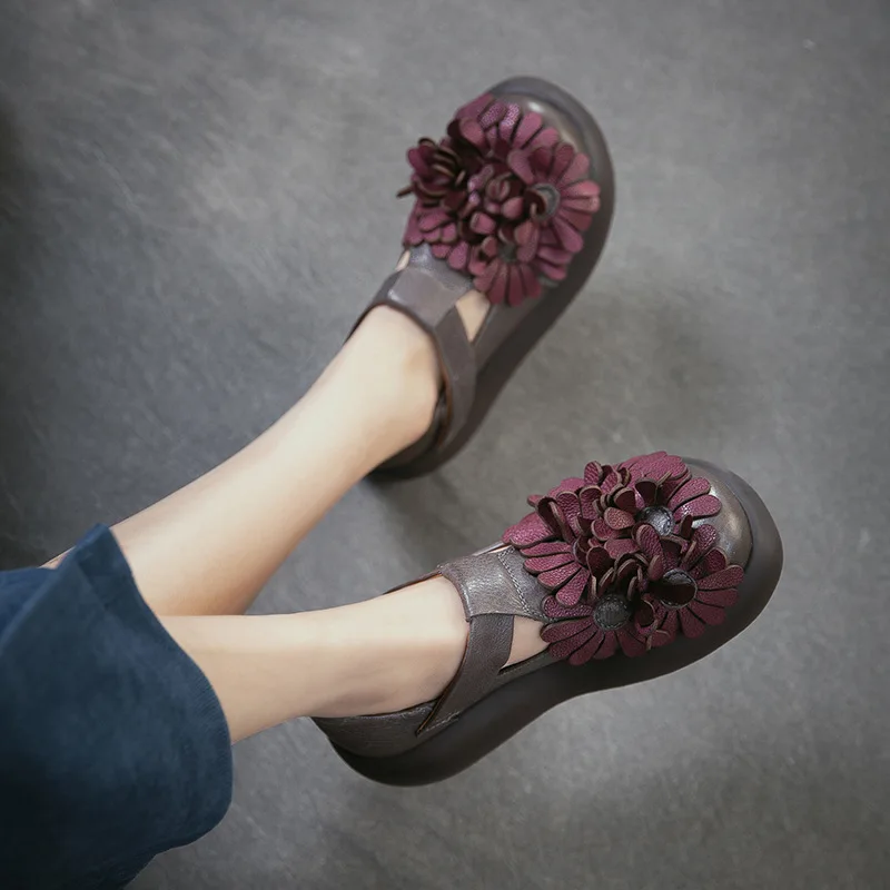 

GKTINOO 2026 Spring Ethnic Flowers Women Pumps Genuine Leather Shoes Wedges Heels Shoes Thick Sole Casual Ladies Platform Shoes