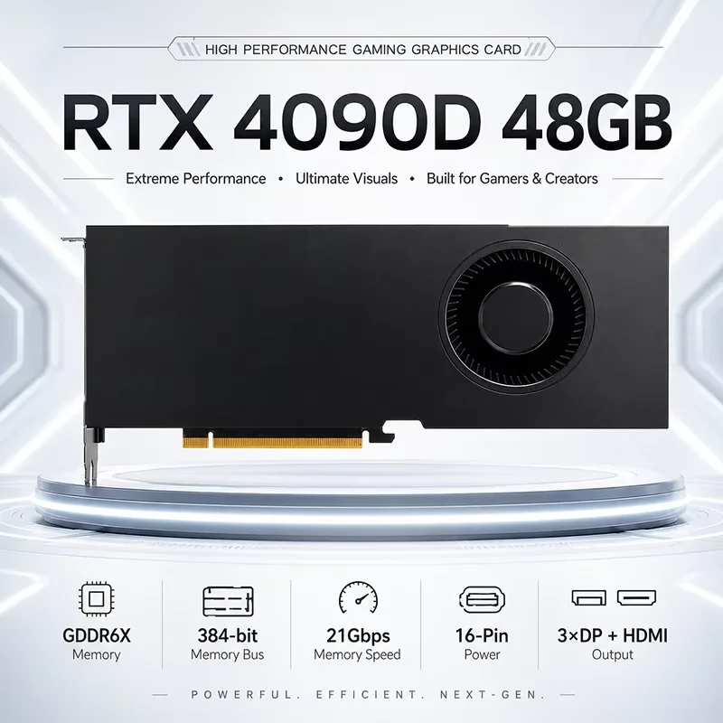 Carte graphique RTX 4090D 48 Go neuve avec ventilateur soufflant GDDR6X pour IA, apprentissage profond, jeux et station de travail