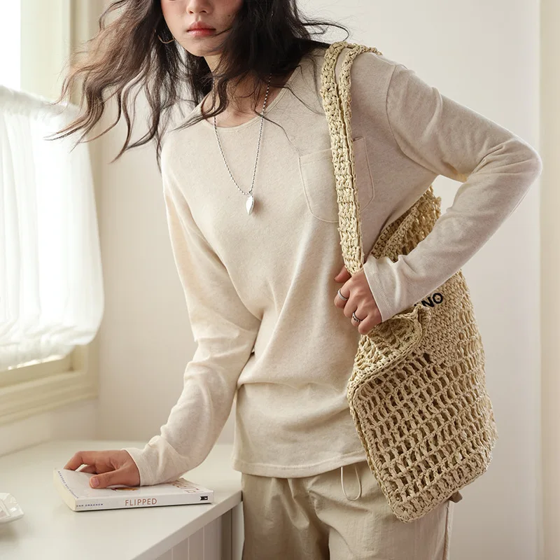 

Spring and Summer Linen Shirt Women's 2025 New Long Sleeve Loose Pocket Top