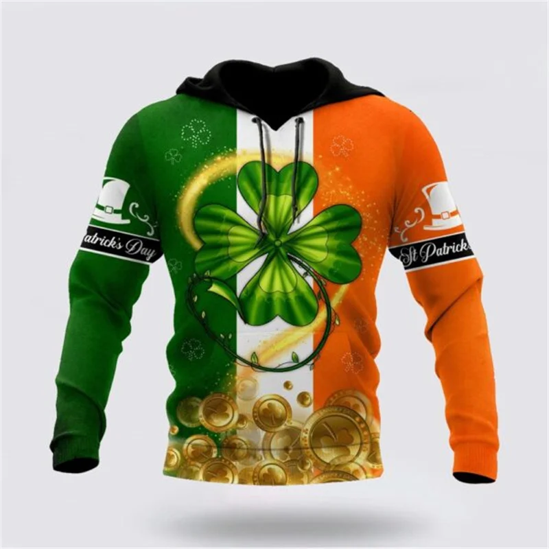 Ireland Flag Color Hoodie For Men Lucky Green Streetwear Hooded Coat 2025 St Patrick Fashion Trend Festival Popular Hoodies