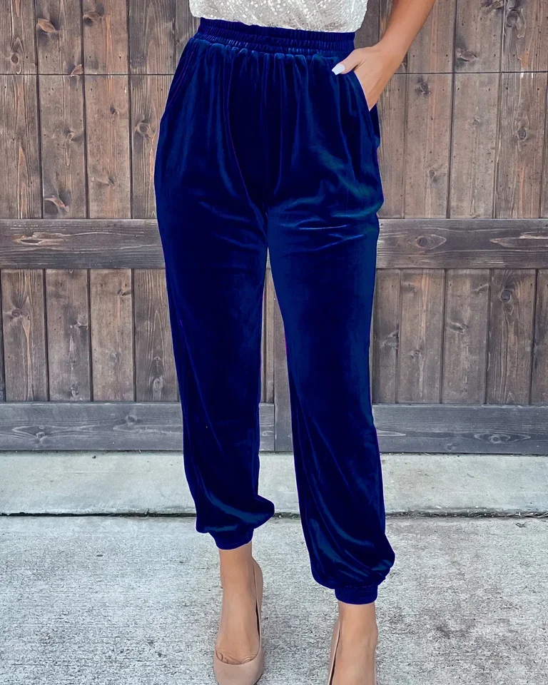 Winter New Women's Velvet Velour Joggers Soft Stretch Warm Sweatpants Pants With Pockets 7colors