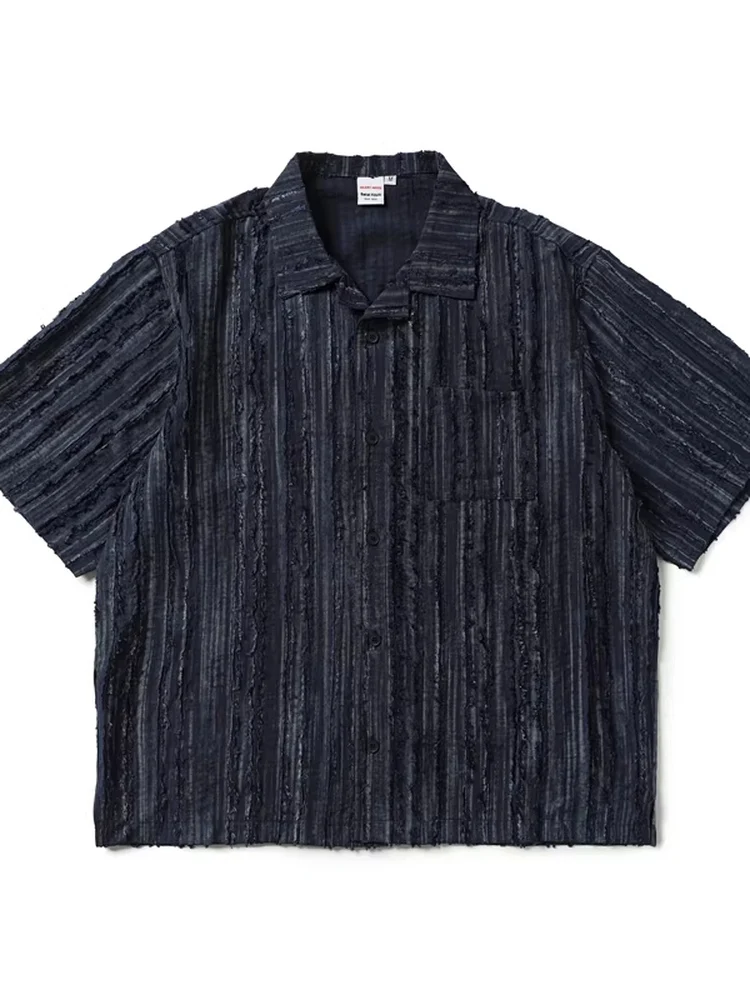 

2025 New Men's Cuban Collar Striped ort Sve irt Loose Fit Japanese Street Sle Faionable Breathable Polyester irt