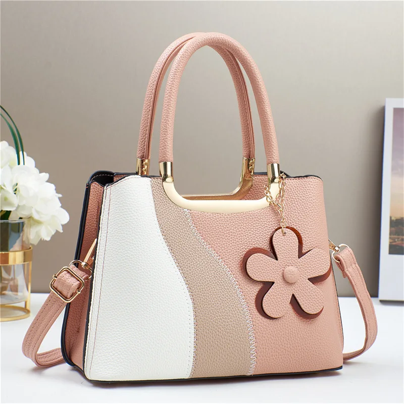 2024 new splicing contrasting colors large-capacity fashionable portable shoulder bag exquisite accessories casual foreign commu