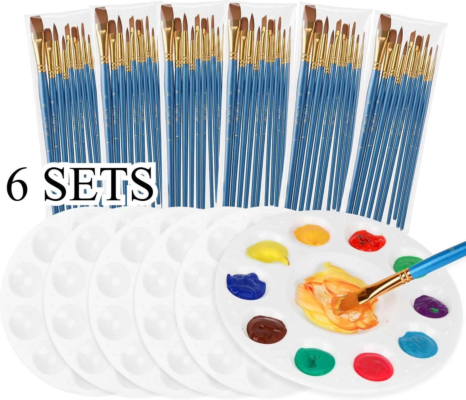 6 Sets Paint Brushes with Palette,Nylon Hair Art Painting Brush Kit for Watercolor,Acrylic,Oil Painting,Artist Painting Supplies