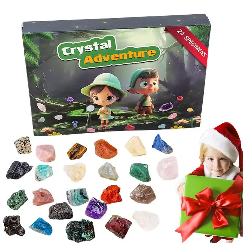 Christmas Gemstone Stone Advent Calendar 2024 Rock Collection Countdown Surprise Gifts Kids 24 Days Natural Rock Calendar