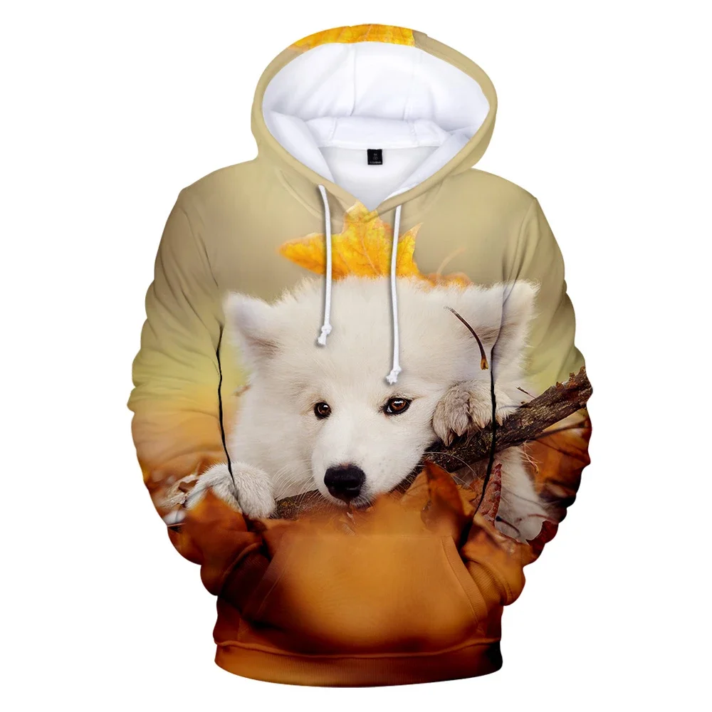 Samoyed Lobo Hoodie para homens, Impressão 3D, Harajuku Outono, Moletom, Para Com Capuz