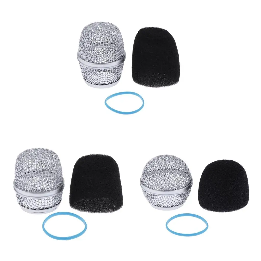 Microphone Grill Replacement Stainless Steel Ball Mesh Head Foam Windscreen Shield for Recording and Stage Dynamic Microphones