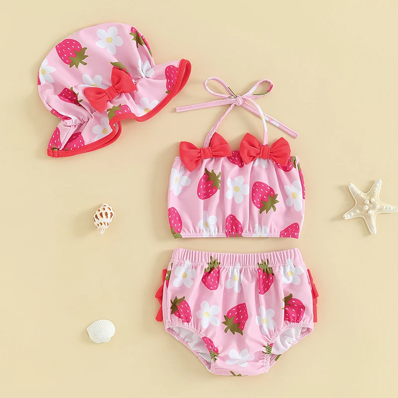 

Infant Girls Swimwear Watermelon Flamingo Print Tankini 3-Piece Swimsuit Beachwear Set for Summer Vacation