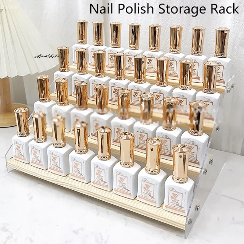 Multi-layer Display Stand Nail Polish Cosmetic Display Storage Rack Acrylic Wood Ladder Organizer Shelf