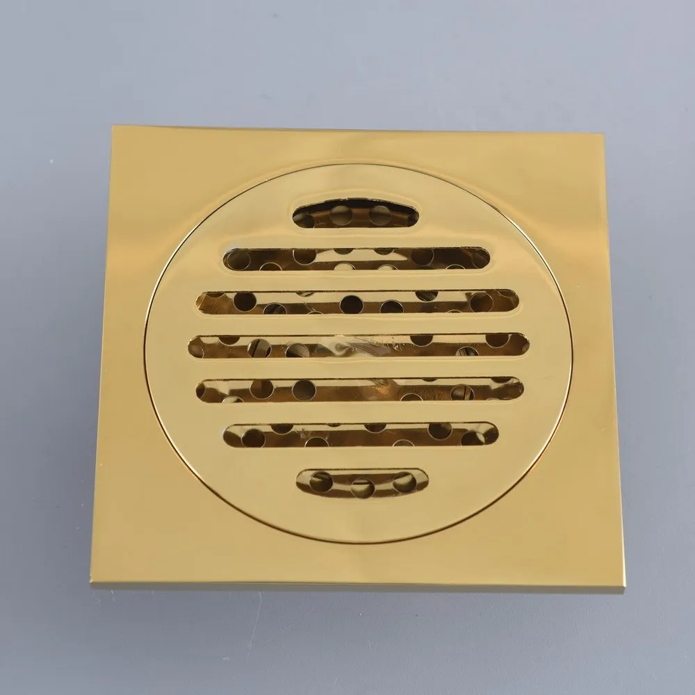 Drains 10*10cm Gold Brass Shower Drain Bathroom Square Cover Anti-odor Hair Strainer Balcony Floor Drain Nhr097