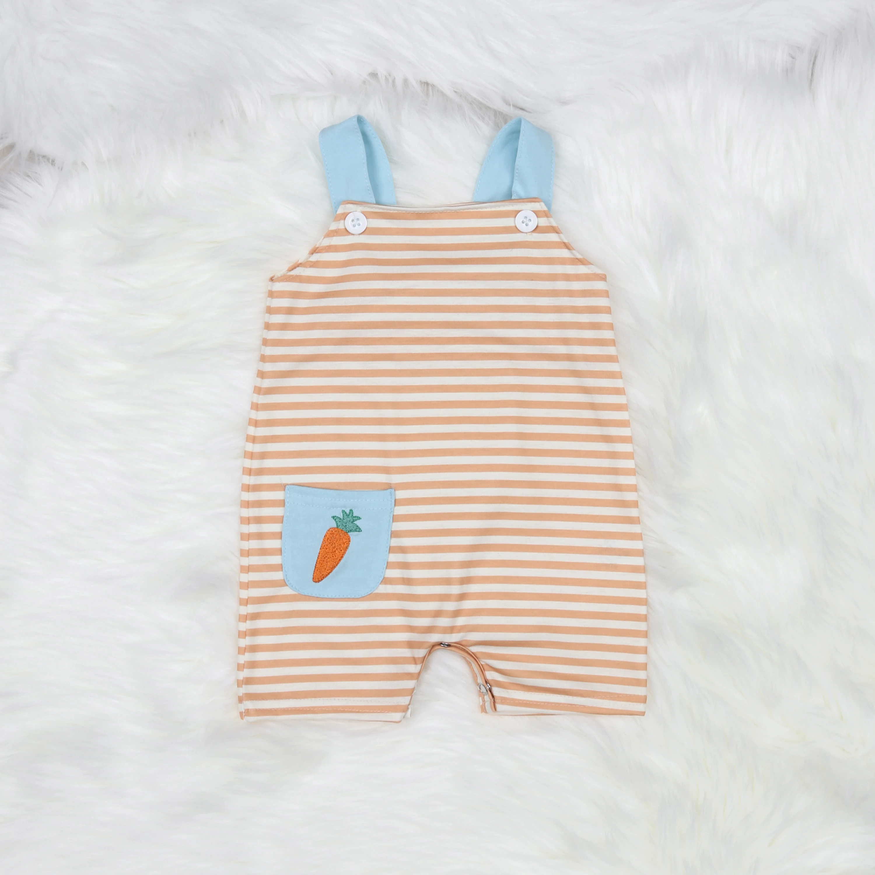 Easter Boutique Short Sleeve T-shirt Round Neck Carrot Embroidery Girl Blue Romper Boy Top Clothes And Pleated Skirt Pants