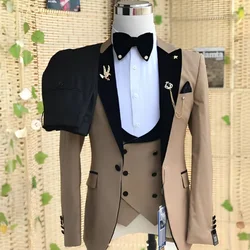 Formeel Beige Herenpak Bruidegom Bruiloft Smoking Jasje Broek Vest 3-delige Set Slim Fit Blazer 2024 Elegant Herenpak