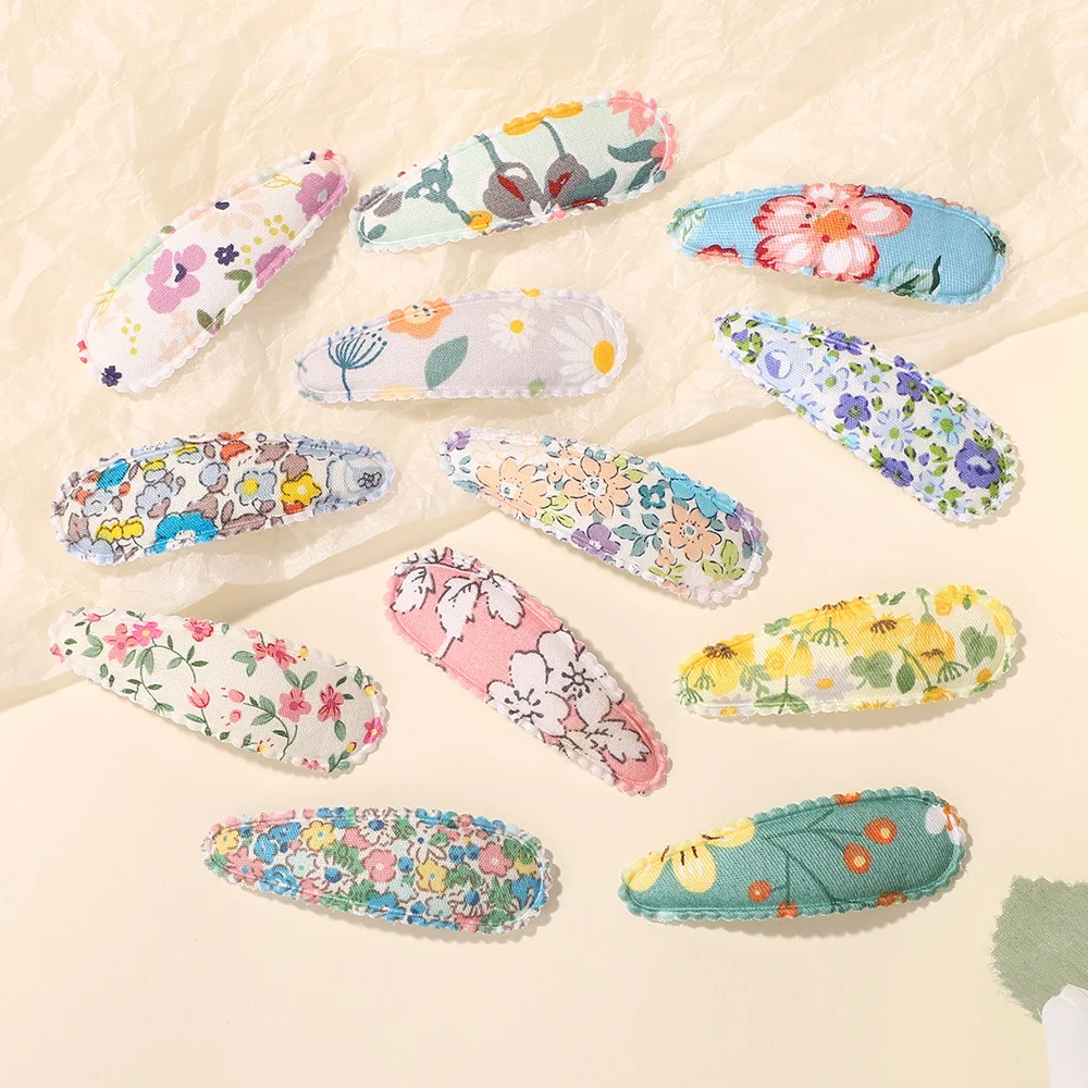 40 Uds. Clips BB para el cabello con estampado colorido al azar, horquillas de aleación de tela encantadoras para niñas, pasador de flores para niños, tocado clásico