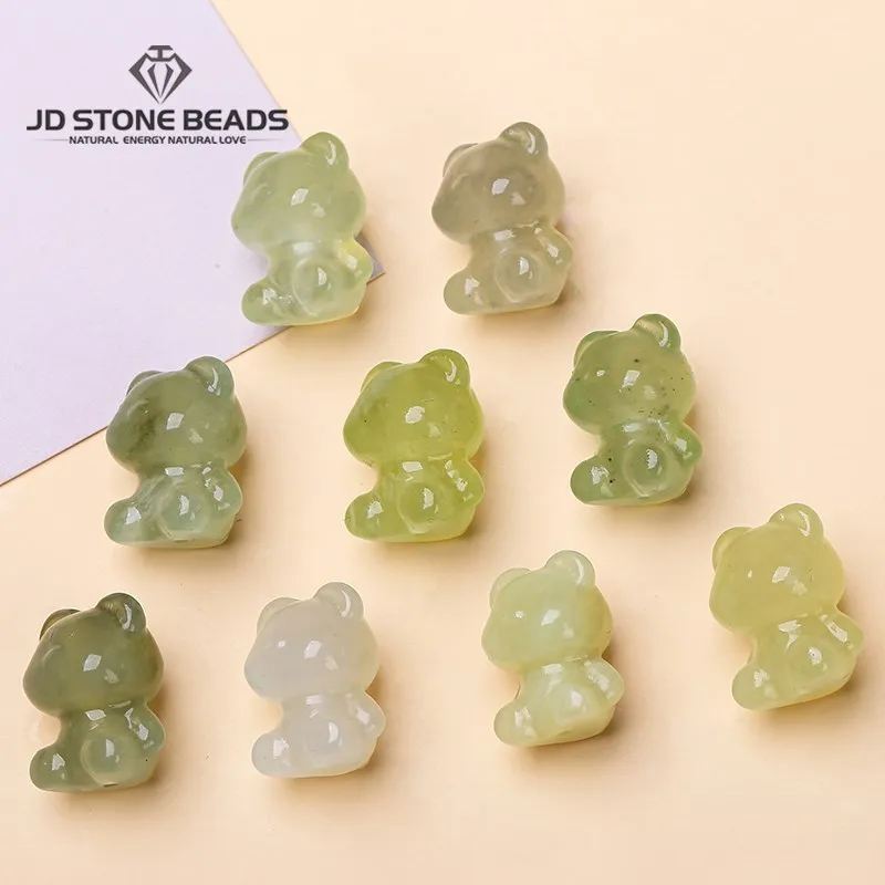 

1 Pc Natural Light Green Jade Cartoon Bear Carved Bead With Hole Pendant For Jewelry Making Diy Necklace Bracelet Accessory