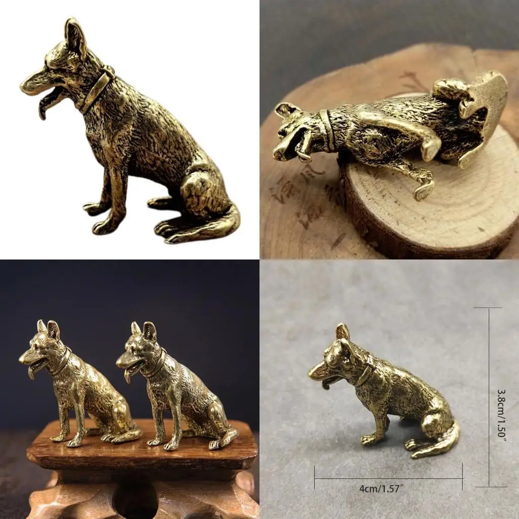 

E8BD Brass Metal Lucky Fortune Dog Statue Small Ornament Vintage Little Puppy Chinese Desktop Tea Pet Sitting Wolf Animal Gifts