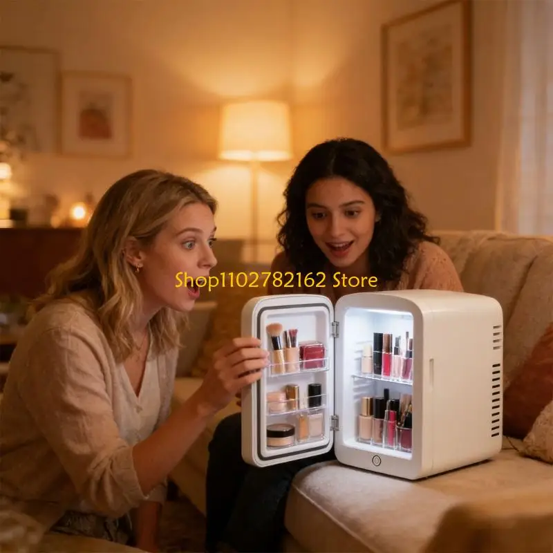 547B 4L Capacity Cosmetic Refrigerator Mini Fridge Cooling Heating Function LED Light Makeup Mirror for Various Uses