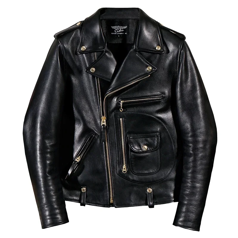 YR!Free shipping.Italy Cidu Luxury Batik cowhide clothing,motor biker style leather jackets,J24 Man heavy genuine coat,