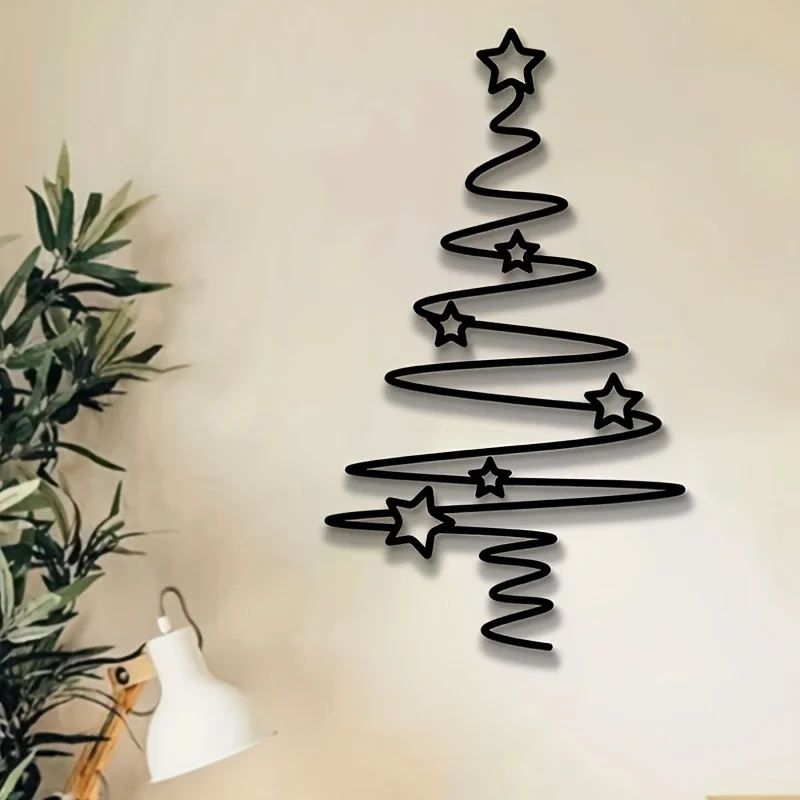 Elegante Weihnachtsbaum-Wandkunst aus schwarzem Metall – perfekt für den Innen- und Außenbereich in Wohnzimmer, Innenhof und Weihnachtsdekorationen