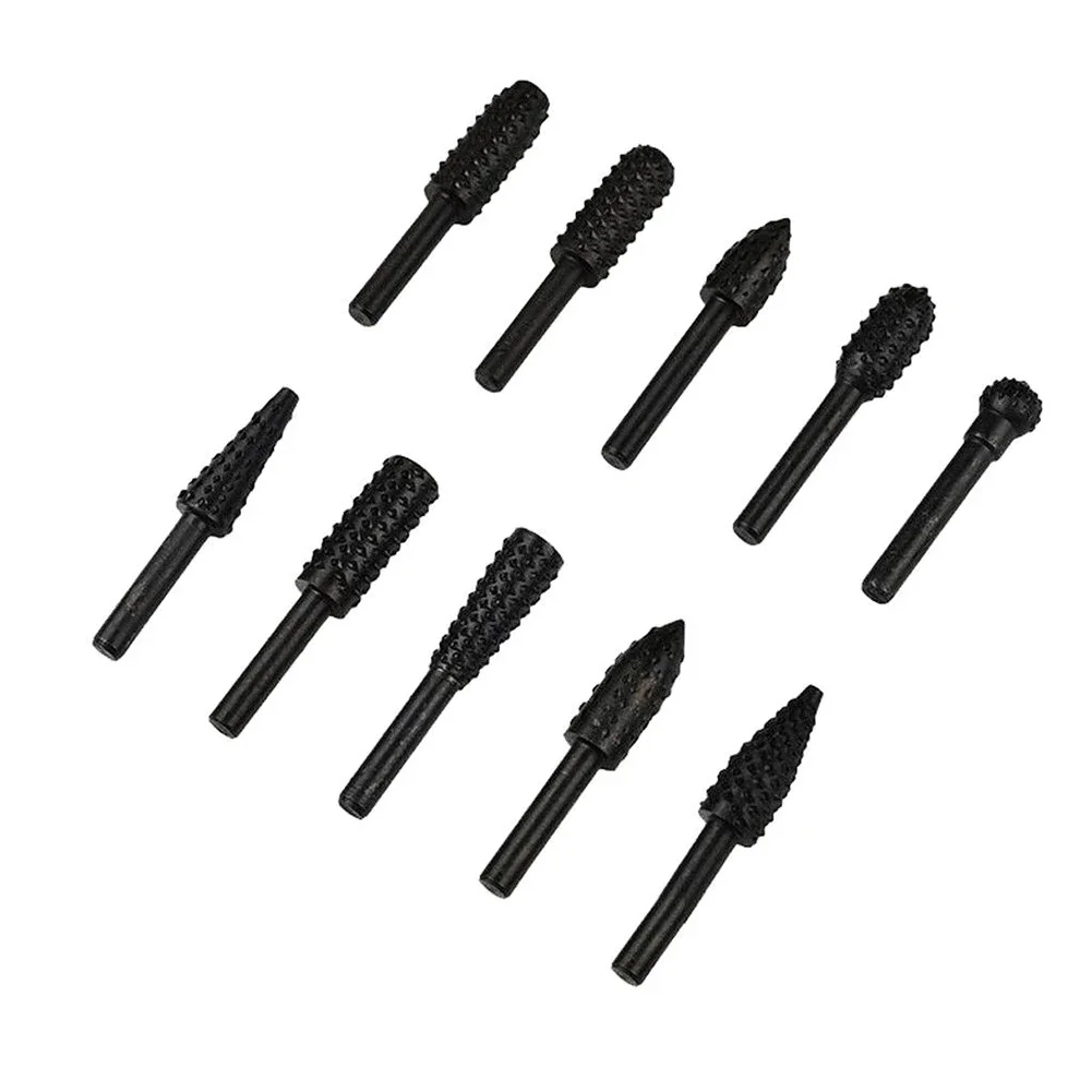 10pcs Electric Woodworking Rotary File Set for Grinding and Polishing with 14 Shank Compatible with Most Drills